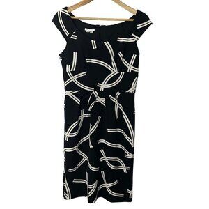 London Times Sheath Dress Sz 10 Black Knee Length Fitted Cap Sleeve A-line EUC